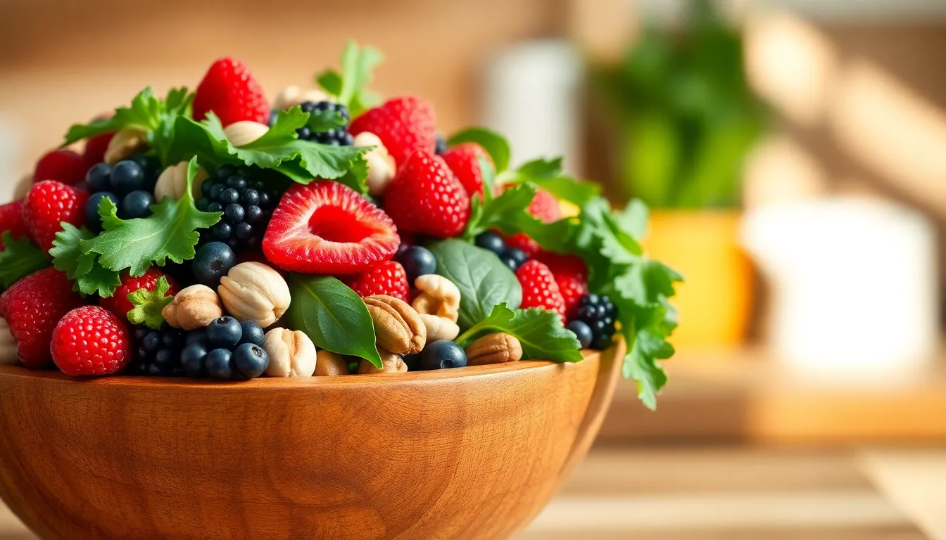 다양한 건강 식품이 있는 식탁 이미지